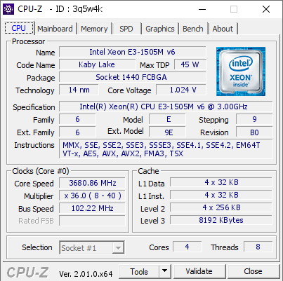 screenshot of CPU-Z validation for Dump [3q5w4k] - Submitted by  Anonymous  - 2022-07-29 01:31:24