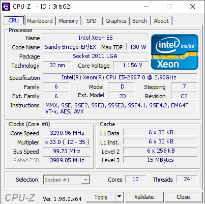 screenshot of CPU-Z validation for Dump [3ris62] - Submitted by  DESKTOP-MMBVHRR  - 2021-11-19 20:01:05