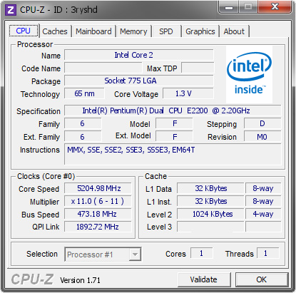 screenshot of CPU-Z validation for Dump [3ryshd] - Submitted by  michel90  - 2015-04-11 20:04:55