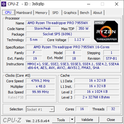 screenshot of CPU-Z validation for Dump [3s8q8p] - Submitted by  Anonymous  - 2025-03-24 16:16:25