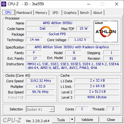 screenshot of CPU-Z validation for Dump [3sa559] - Submitted by  PC  - 2026-06-24 15:07:47