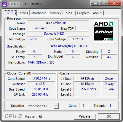 screenshot of CPU-Z validation for Dump [3ssw17] - Submitted by  MASSIGNA-32834E  - 2014-02-02 16:02:05
