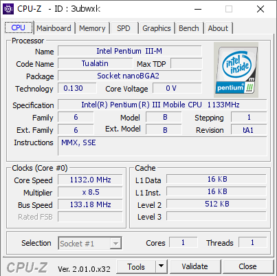 screenshot of CPU-Z validation for Dump [3ubwxk] - Submitted by  IBMTPT23  - 2022-06-19 19:48:50