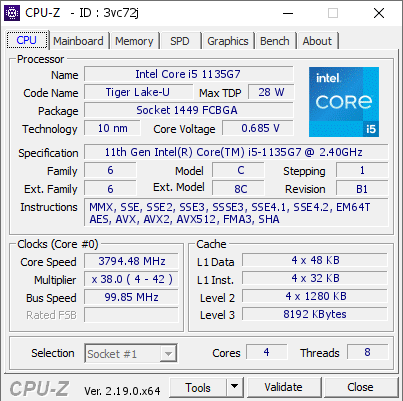 screenshot of CPU-Z validation for Dump [3vc72j] - Submitted by  Anonymous  - 2026-09-19 18:08:36
