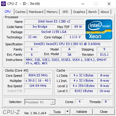 screenshot of CPU-Z validation for Dump [3vrs9z] - Submitted by  pc com xeon  - 2021-07-13 15:53:50