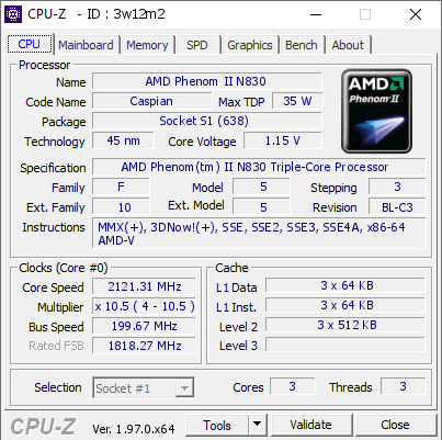 screenshot of CPU-Z validation for Dump [3w12m2] - Submitted by  Anonymous  - 2021-08-30 21:43:18