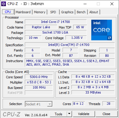 screenshot of CPU-Z validation for Dump [3wbmzn] - Submitted by  Anonymous  - 2025-08-10 05:40:28