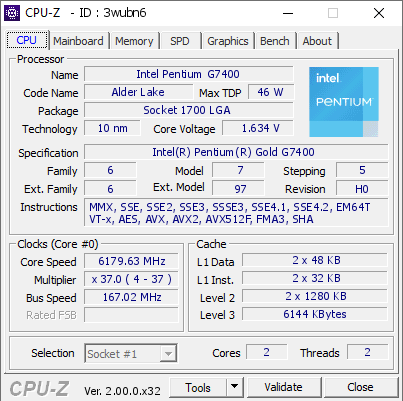 screenshot of CPU-Z validation for Dump [3wubn6] - Submitted by  rady  - 2022-05-22 19:04:25