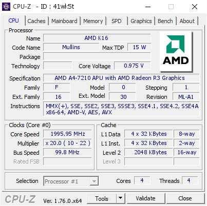 screenshot of CPU-Z validation for Dump [41wk5t] - Submitted by  LAPTOP-5EVF2HDC  - 2016-09-17 22:30:49