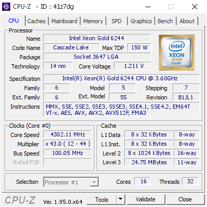screenshot of CPU-Z validation for Dump [41z7dg] - Submitted by  Anonymous  - 2021-03-05 13:48:41