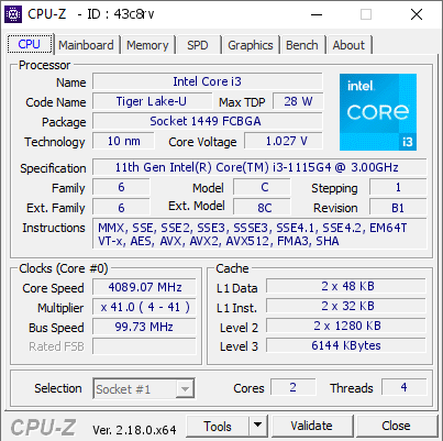 screenshot of CPU-Z validation for Dump [43c8rv] - Submitted by  ANDREANOTE  - 2026-01-09 02:10:01