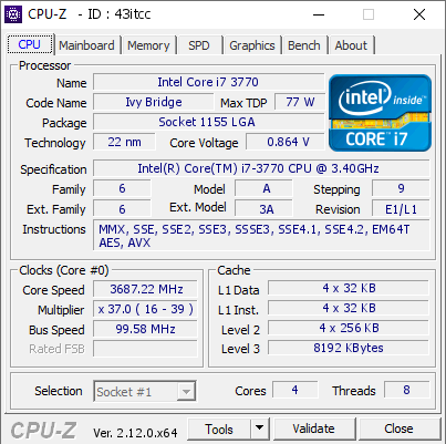 screenshot of CPU-Z validation for Dump [43itcc] - Submitted by  DESKTOP-P3VTCSP  - 2024-11-22 11:57:57