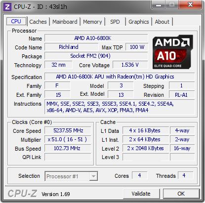 screenshot of CPU-Z validation for Dump [43sl1h] - Submitted by  Bad Habit  - 2014-05-14 20:05:11