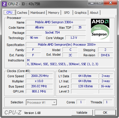 screenshot of CPU-Z validation for Dump [43y758] - Submitted by  PORTATILE  - 2014-01-31 17:01:39