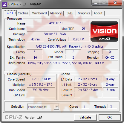 screenshot of CPU-Z validation for Dump [44a9wj] - Submitted by  TOSHIBA-PC  - 2014-03-19 10:03:32