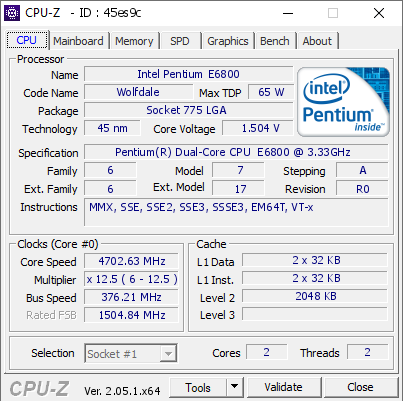 screenshot of CPU-Z validation for Dump [45es9c] - Submitted by  DESKTOP-0ACOCSJ  - 2023-05-25 17:37:38