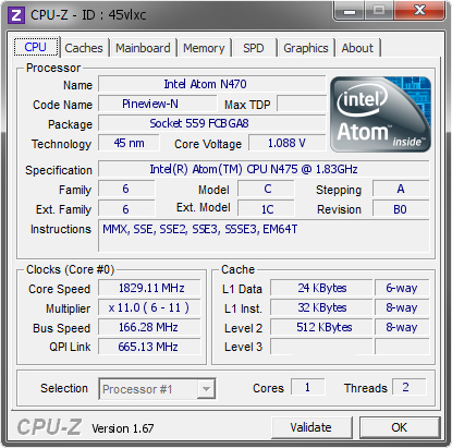screenshot of CPU-Z validation for Dump [45vlxc] - Submitted by  HP-MINI  - 2013-10-14 17:10:51