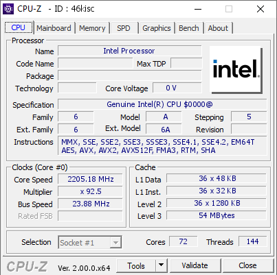 screenshot of CPU-Z validation for Dump [46kisc] - Submitted by  Anonymous  - 2022-05-29 11:44:27
