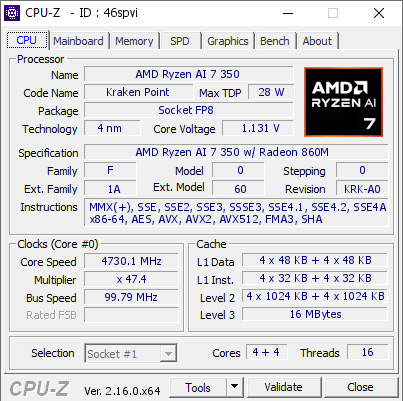 screenshot of CPU-Z validation for Dump [46spvi] - Submitted by  Kru.JIBMINT350@snru  - 2025-08-15 18:07:01
