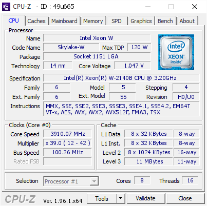 screenshot of CPU-Z validation for Dump [49u665] - Submitted by  IYUKIWIN10  - 2021-08-03 17:29:32