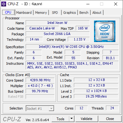screenshot of CPU-Z validation for Dump [4auvvi] - Submitted by  Anonymous  - 2025-04-28 15:37:47