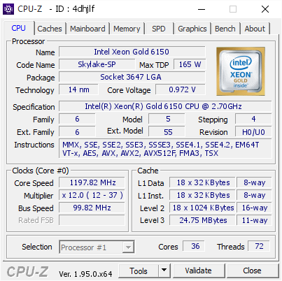 Sherlock Holmes Beheer Slang Intel Xeon Gold 6150 @ 1197.82 MHz - CPU-Z VALIDATOR