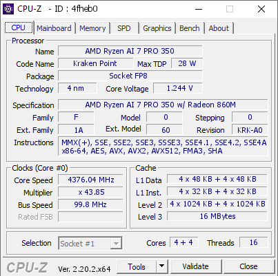 screenshot of CPU-Z validation for Dump [4fheb0] - Submitted by  Anonymous  - 2026-10-05 02:24:10
