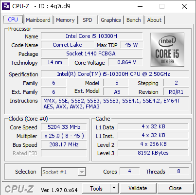 screenshot of CPU-Z validation for Dump [4g7ud9] - Submitted by  DESKTOP-Q1BOVCQ  - 2021-10-19 04:34:15