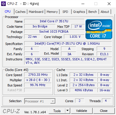 Intel Core I7 3517u 2793 33 Mhz Cpu Z Validator