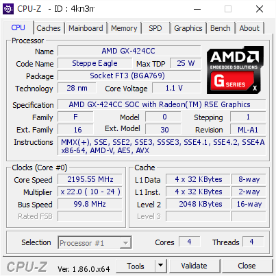 screenshot of CPU-Z validation for Dump [4kn3rr] - Submitted by  Anonymous  - 2018-08-24 14:05:12