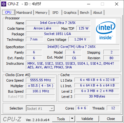 screenshot of CPU-Z validation for Dump [4lzl5f] - Submitted by  Anonymous  - 2024-10-31 06:13:36