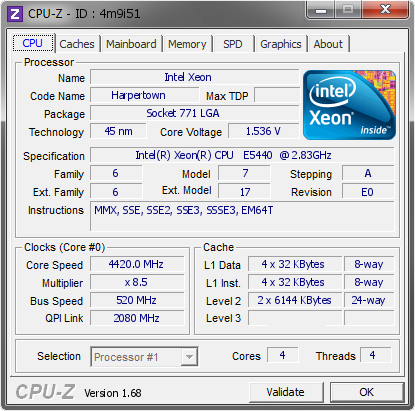 Intel Xeon 4420 Mhz Cpu Z Validator