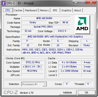 screenshot of CPU-Z validation for Dump [4magqb] - Submitted by  lig-van11  - 2014-07-26 23:07:48