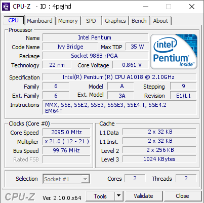 screenshot of CPU-Z validation for Dump [4pejhd] - Submitted by  Anonymous  - 2024-09-13 17:45:00