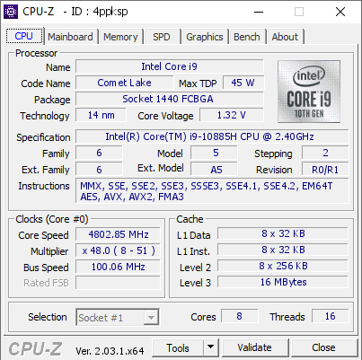 screenshot of CPU-Z validation for Dump [4ppksp] - Submitted by  Anonymous  - 2023-03-01 21:18:30