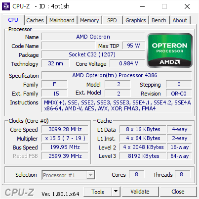 AMD Opteron @ 3099.28 MHz - CPU-Z VALIDATOR