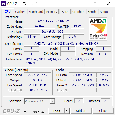 screenshot of CPU-Z validation for Dump [4qit14] - Submitted by  Anonymous  - 2019-10-28 04:09:14