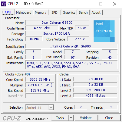 screenshot of CPU-Z validation for Dump [4r8wk2] - Submitted by  Anonymous  - 2023-01-05 12:27:30