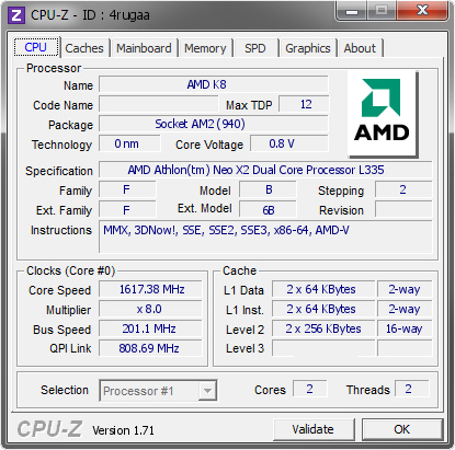 screenshot of CPU-Z validation for Dump [4rugaa] - Submitted by  THINKPAD01  - 2014-12-15 18:12:32