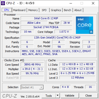 screenshot of CPU-Z validation for Dump [4rv5r8] - Submitted by  WestmereX  - 2022-04-20 07:15:11