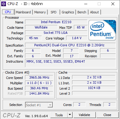 screenshot of CPU-Z validation for Dump [4sb6nn] - Submitted by  DESKTOP-HSTJCJI  - 2022-03-03 17:50:07