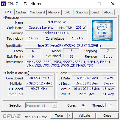 screenshot of CPU-Z validation for Dump [4trthb] - Submitted by  Anonymous  - 2020-04-13 08:56:11