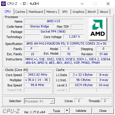 screenshot of CPU-Z validation for Dump [4u0li4] - Submitted by  Matt Starzer  - 2016-08-25 07:59:46