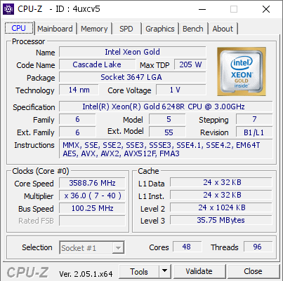 screenshot of CPU-Z validation for Dump [4uxcv5] - Submitted by  SRV100  - 2023-03-17 19:44:15