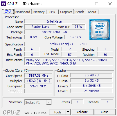 screenshot of CPU-Z validation for Dump [4uxsmc] - Submitted by  Anonymous  - 2024-12-06 14:38:31
