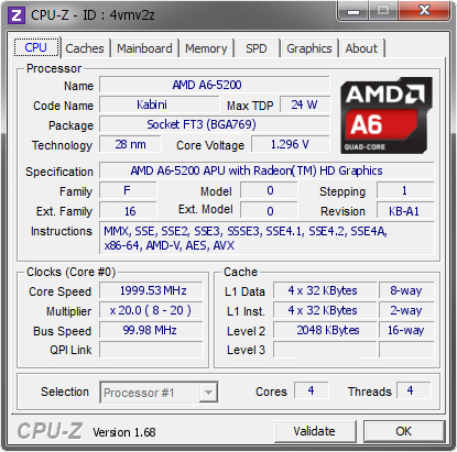 screenshot of CPU-Z validation for Dump [4vmv2z] - Submitted by  USER-PC  - 2014-02-05 18:02:16
