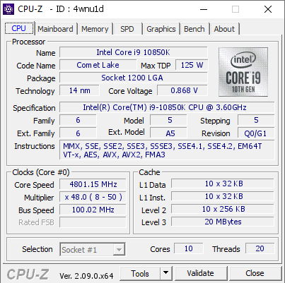screenshot of CPU-Z validation for Dump [4wnu1d] - Submitted by  Anonymous  - 2024-04-19 22:08:49