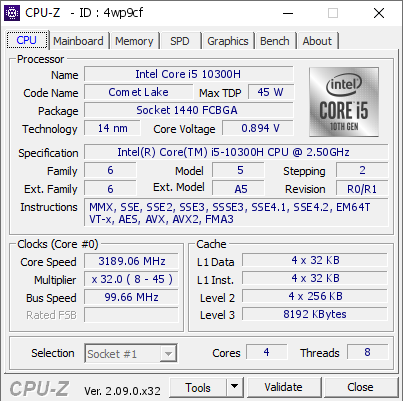 screenshot of CPU-Z validation for Dump [4wp9cf] - Submitted by  DESKTOP-3TK1A43  - 2024-04-26 23:44:32
