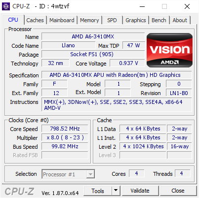 Amd A6 3410mx 798 52 Mhz Cpu Z Validator