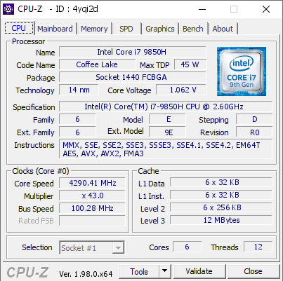 screenshot of CPU-Z validation for Dump [4yqi2d] - Submitted by  P1-G2-W  - 2021-11-19 03:32:54